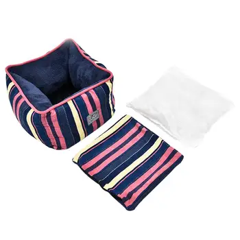 

1pc Pet Dog Bed House Square Warm Stripe Adorable Cushion Cave Nest House Shelter For Ragdoll