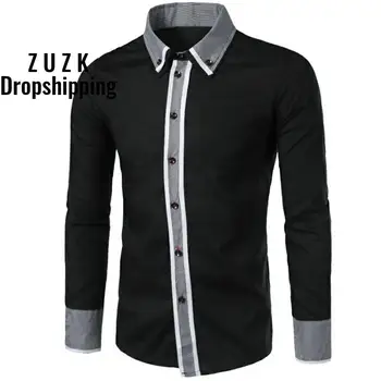 

Dropshipping Male Shirt Long-Sleeves Tops Double Collar Collar Bird Grid Decoration Mens Dress Shirts Slim Men Shirt