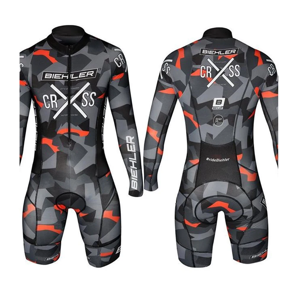 

Biehler Triathlon Cycling Skinsuit Men Aero One Piece Bike Tight Suit Long Sleeve MTB Race Speedsuit Pro Road Bicycle Jumpsuit