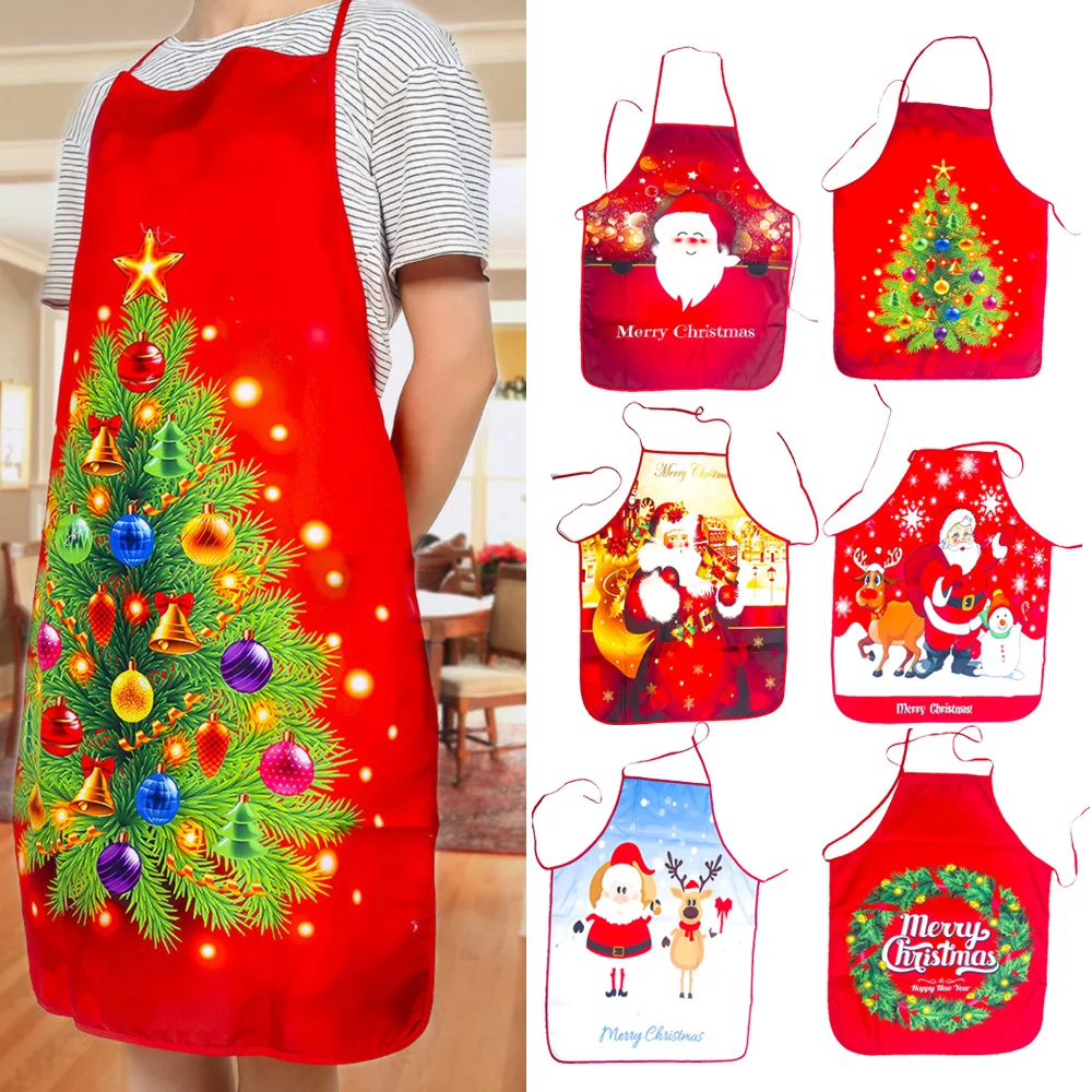 60*80cm Christmas Aprons With Deer Snowman Print Kitchen Baking Restaurant Bibs