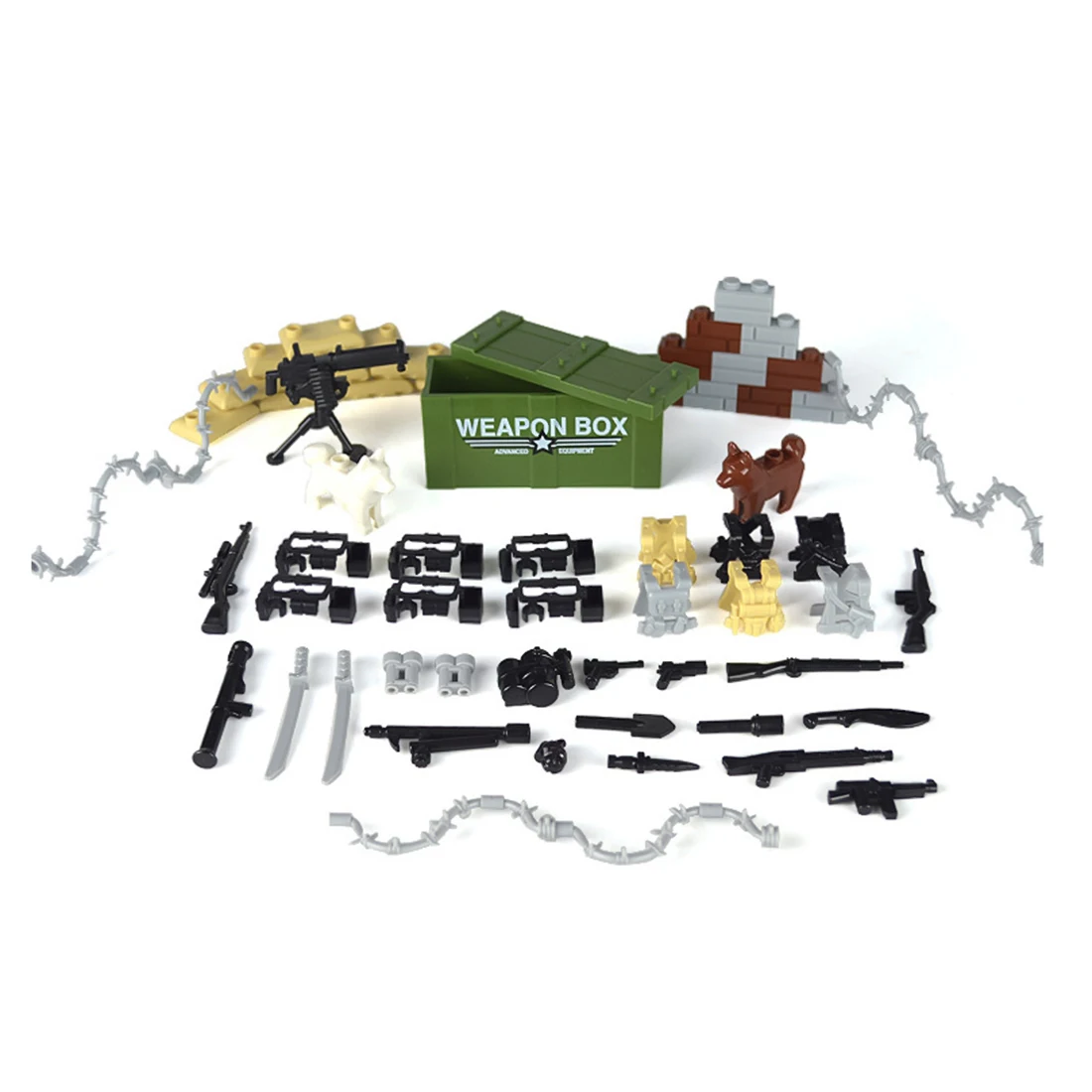 Tile-roofed House Small Particle DIY Assembling Building Blocks Humanoid WeaponToy for Children Tropical Rain Forest Battlefield