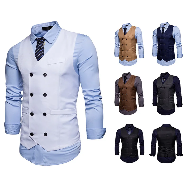 Chaleco informal de doble botonadura para hombre, traje masculino de estilo nuevo