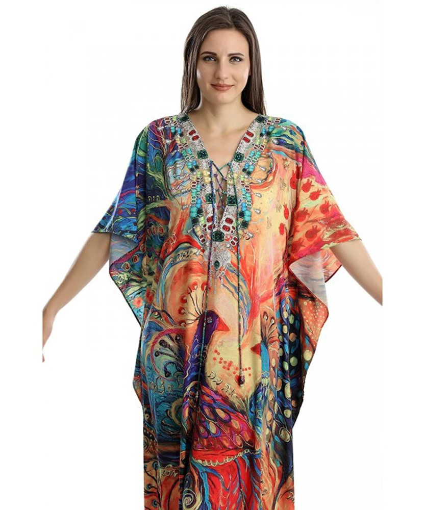 bikini cover up dress Boho Quick-drying Long Kaftan Bikini Cover-ups Retro Plus Size Summer Dress Women Clothing Beach Wear Swim Suit Cover Up Q831 swim skirt cover up no brief