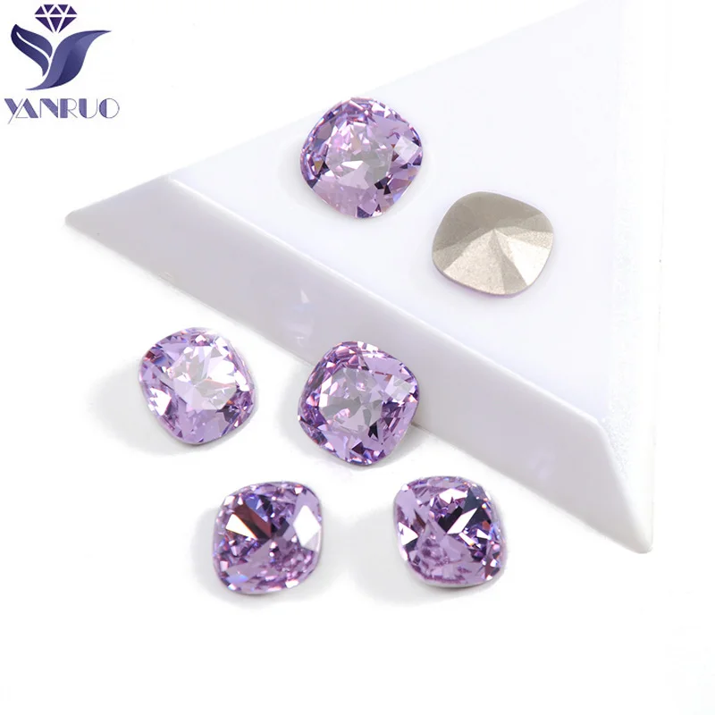 

YANRUO 4470 Best Quality Glitter Rhinestones Cushion Cut Shaped Violet Color Glass Accessories DIY Nail Art Decorations Supplies