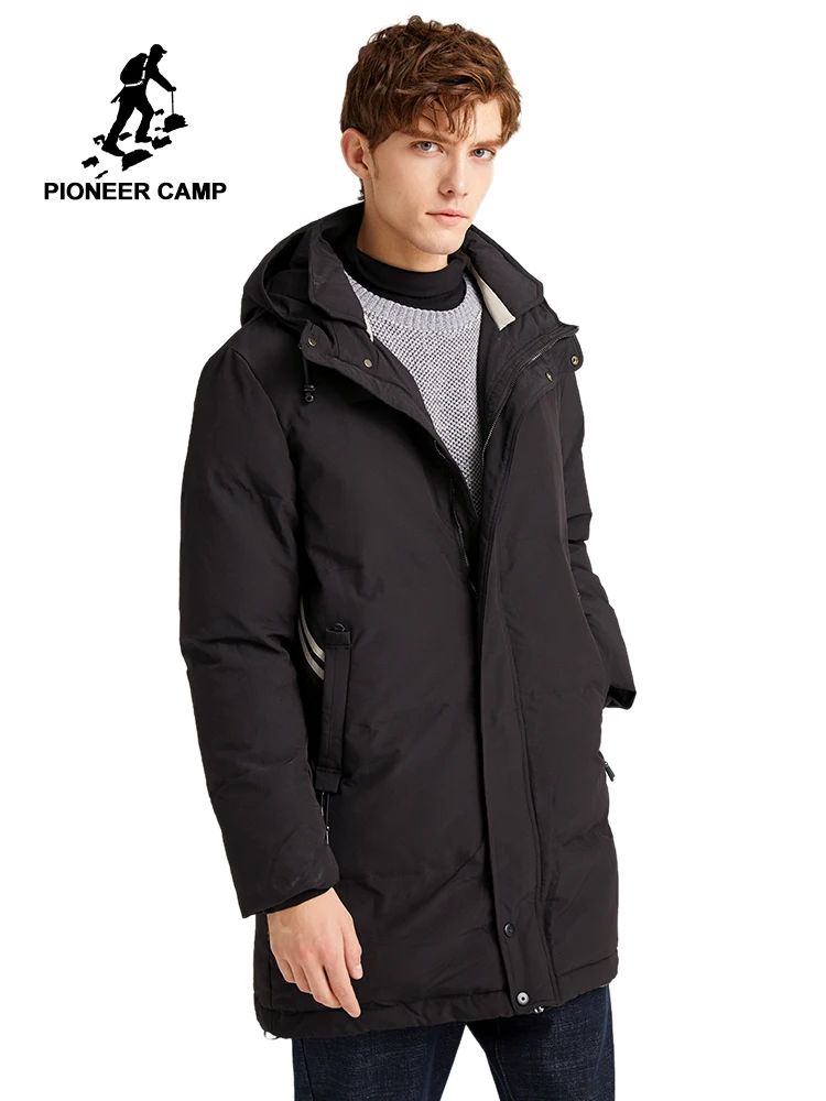 Pioneer Kamp Lange Dikke Winterjas Parken Mannen Hooded Zwart Wit Effen Kleur Causale Mannen Kleding AMF903500