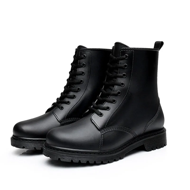 

Autumn Rainboots Men Waterproof Rubber Shoes Outdoor Fashion Ankle Boots Boy PVC Booties Lace Up Flat Platform Water Shoes Botas