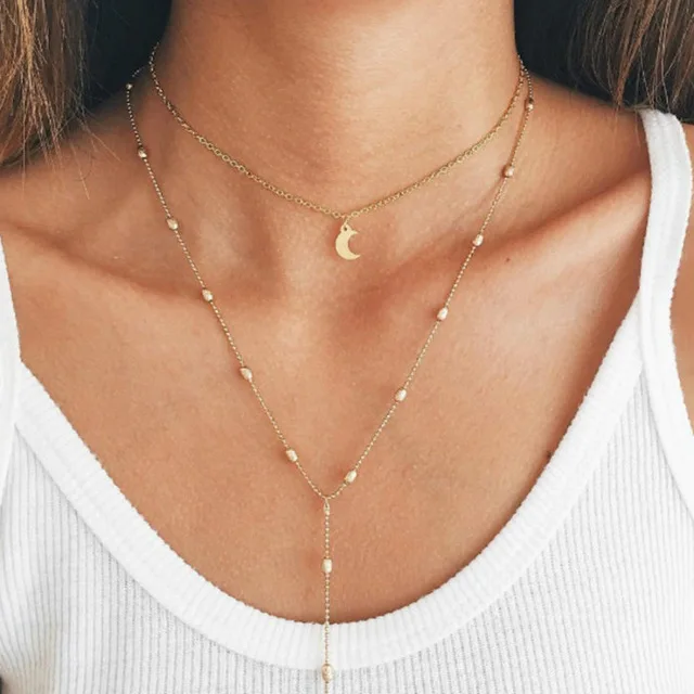 New Fashion Long Necklace Layered Chain Choker Sliver Gold Color Korean Wedding Pendant Necklaces For Women Girl Gift Jewelry - Окраска металла: 11