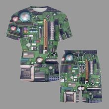 

Summer 2021 Men Sets Casual Short Sleeve Fun 3d Integrated Circuit Board Printing O-Neck Hip Hop T-Shirt Shorts Two Piece Set