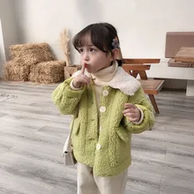 Новое зимнее Детское пальто, теплая корейская модная однотонная верхняя одежда с большим отворотом для маленьких девочек