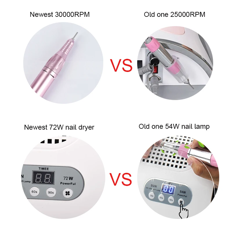 Máquina de Broca do Unha pó do Unha 5 em 1 Nova Elétrico Aspirador Led Iluminação 72 w Lâmpada uv Arquivo Unha 2019 30000 Rpm 10 Brocas elétricas p/ manicure e acessórios