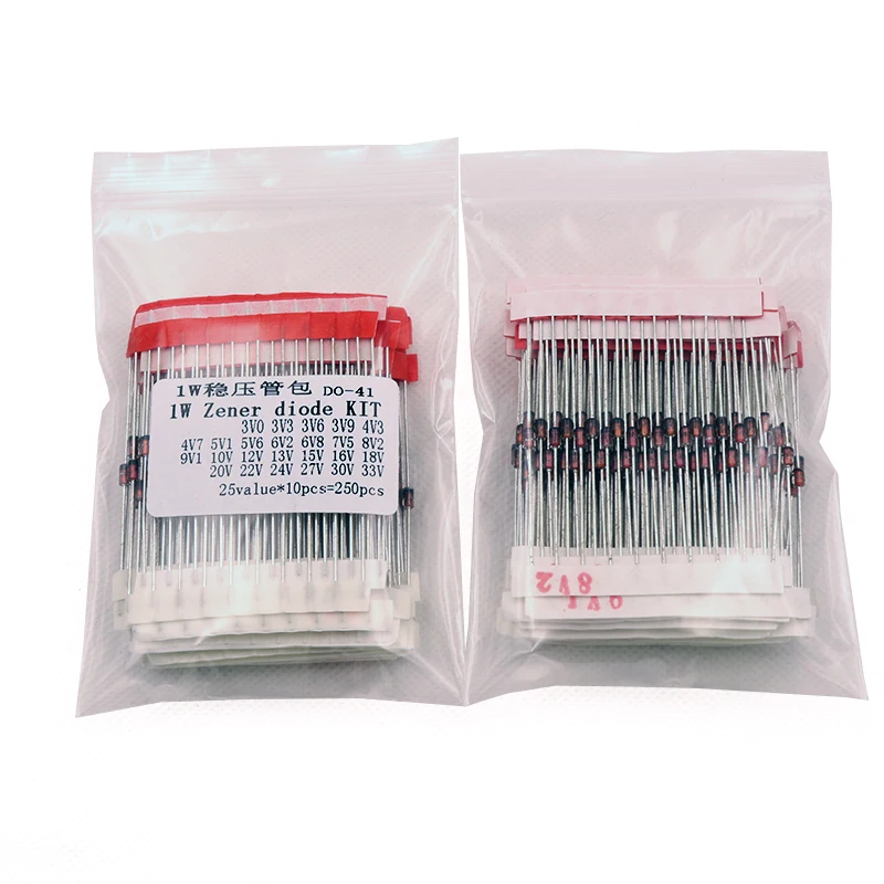 1W   (3V to 33V)   250 Pcs 25 Values 1W  Zener Diode Assorted kit Assortment Set New