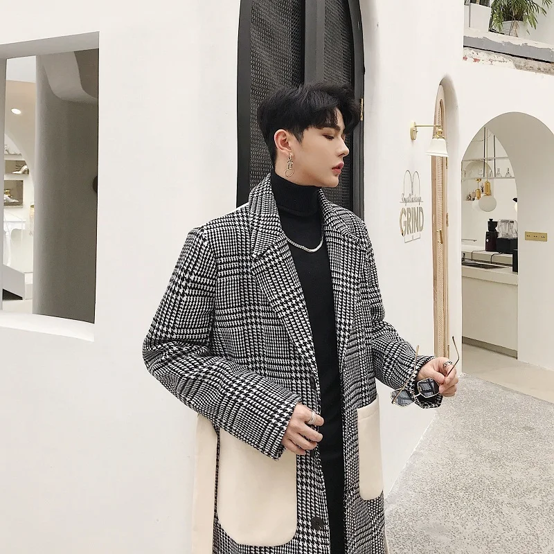 

Men's coat 2019 autumn and winter new color matching long section material coat young people fashion trend men's clothing