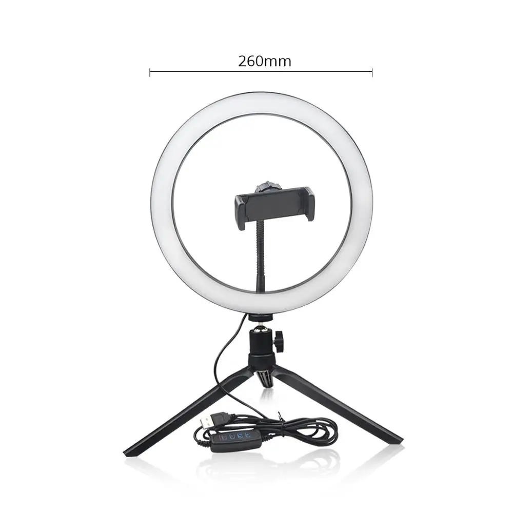 26cm Holder Tripod Светодиодный кольцевой светильник с регулируемой яркостью USB для селфи, лампа для макияжа, для мобильного телефона, для живого потока, держатель для телефона, регулируемая настольная лампа, светильник для макияжа - Испускаемый цвет: 26cm Holder Tripod