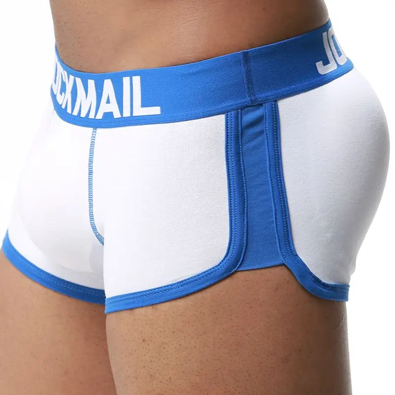 JOCKMAIL, фирменное Мужское нижнее белье, боксеры, плавки с сексуальным мешочком для пениса, усиление выпуклости спереди+ сзади, Двойная съемная чашка пуш-ап - Цвет: Белый