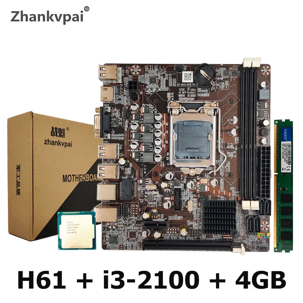 Desktop Computer Mainboard Core Intel-Set H61 Lga1155 I3-2100 Cpu for with Duo Assemble