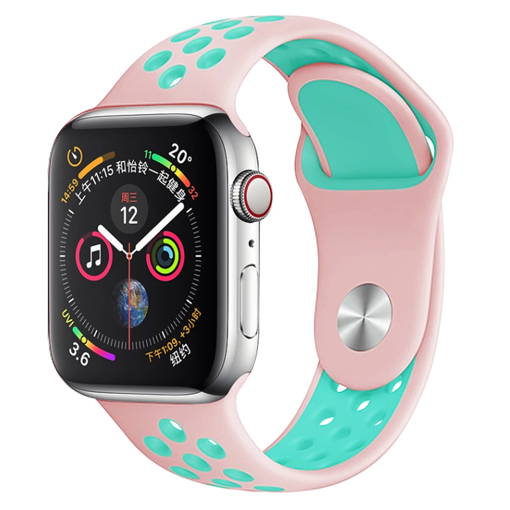 Силиконовый спортивный ремешок для наручных часов Apple watch, ремешок 38 мм 40 мм 42 44 мм наручные браслет, ремешок для наручных часов iWatch серии 4/3/2/1 женские полос - Цвет ремешка: Pink Green 17