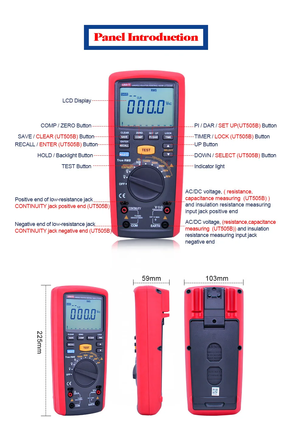 Портативный цифровой тестер сопротивления изоляции UNI-T UT505A; True RMS DC AC Вольт Ом мегомметром; Цифровой мультиметр Мегаомметр