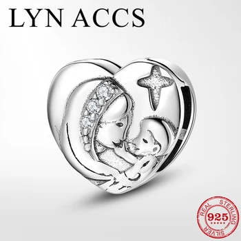 

925 Sterling Silver Clip Charm Mother and child Heart Beads Jewelry Making fit Original Reflection Charm Bracelet Fine Jewellery