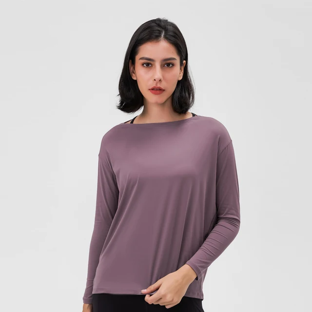 Nepoagym HEART Long Sleeve Workout Tops Women Silky Loose Fit Yoga Top Brushed Material Sports Shirt Ladies Workout Tops Dark Purple