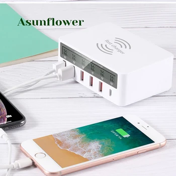 

5 Port USB QC 3.0 Quick Charger 5V 10A AC 100-240V LCD Voltage Current Display for iPhone iPad Samsung Support Wireless Charging