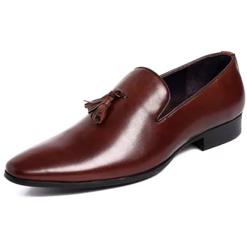 

2019 New Brand Men Formal Shoes Slip On Pointed Toe Genuine Leather Oxford Shoes For Men Tassel Dress Shoes Business