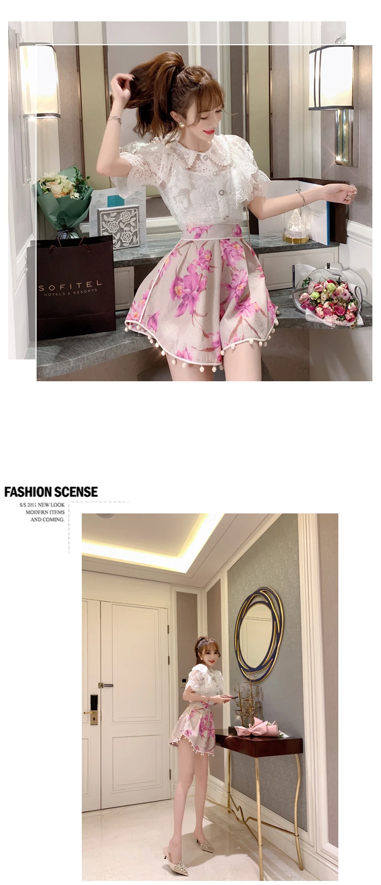 French retro lace shirt tops womens new summer air hollows were thin short sleeves Turn-down Collar  Solid