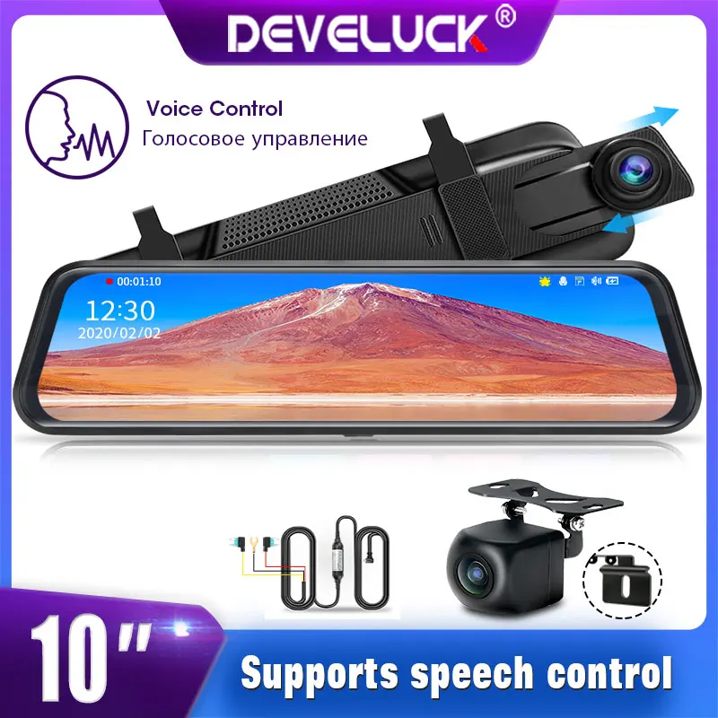 

10" Car DVR IPS Touch Screen Dash cam 1080P HD stream media Voice control Dual Lens camera Recorder Rearview mirror monitoring
