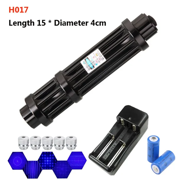 Powerful Blue Laser Pointer 10000m Laser Light High Powerful 450nm Focusable Flashlight Burn Match / Firecrackers Lit Cigarette H017 battery