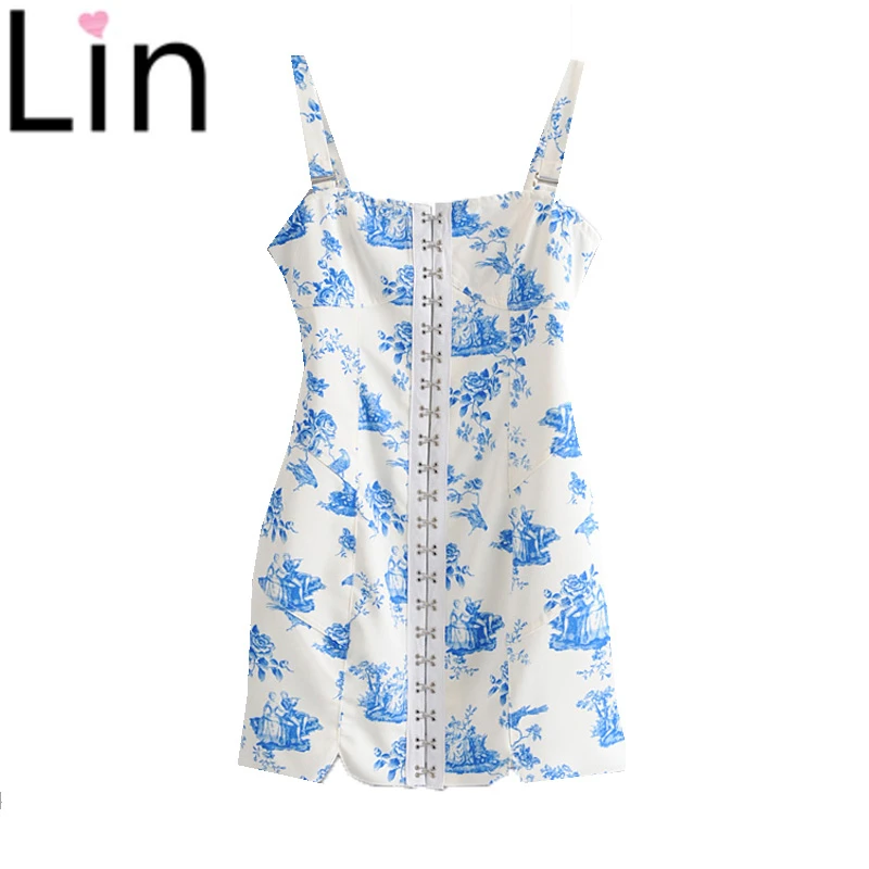 Прямая доставка шикарное винтажное синее платье с цветочным принтом женское на