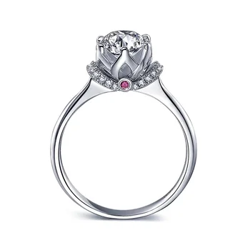 

White Gold Plated Silver Ring Romantic style 6 claw ruby 1ct Round Brilliant Cut lab Diamond jewelry Moissanite ring