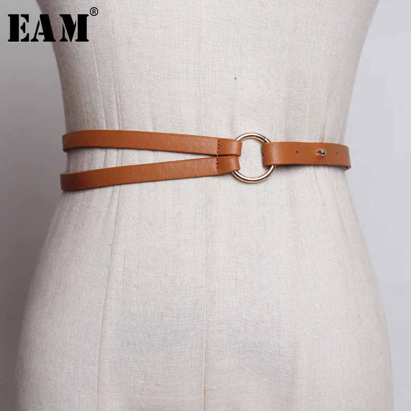 

[EAM] Pu Leather Ring Buckle Fine Long Simple Belt Personality Women New Fashion Tide All-match Autumn Winter 2019 JZ134