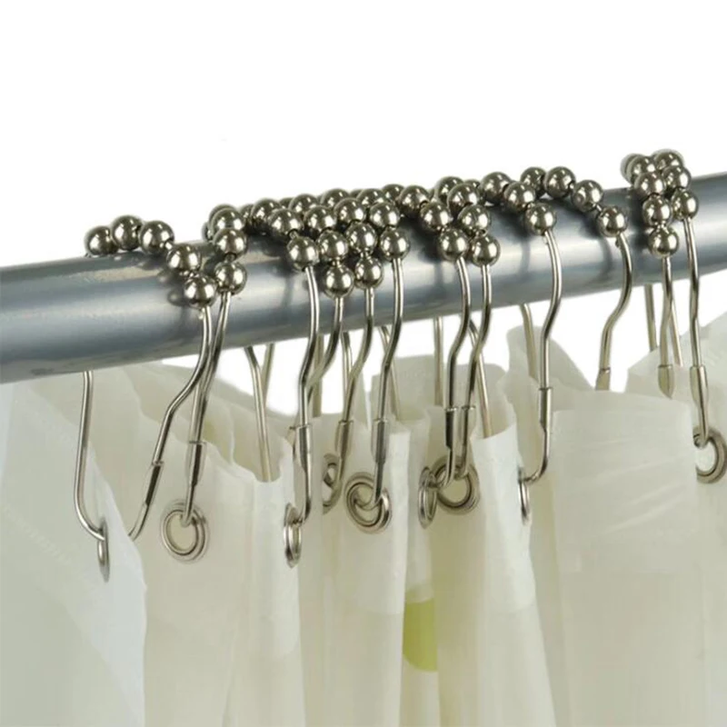 12pcs/pack Polished Shower Curtain Rings Hooks With 5 Roller Ball for Bathroom Windows Accessories Home Racks | Дом и сад