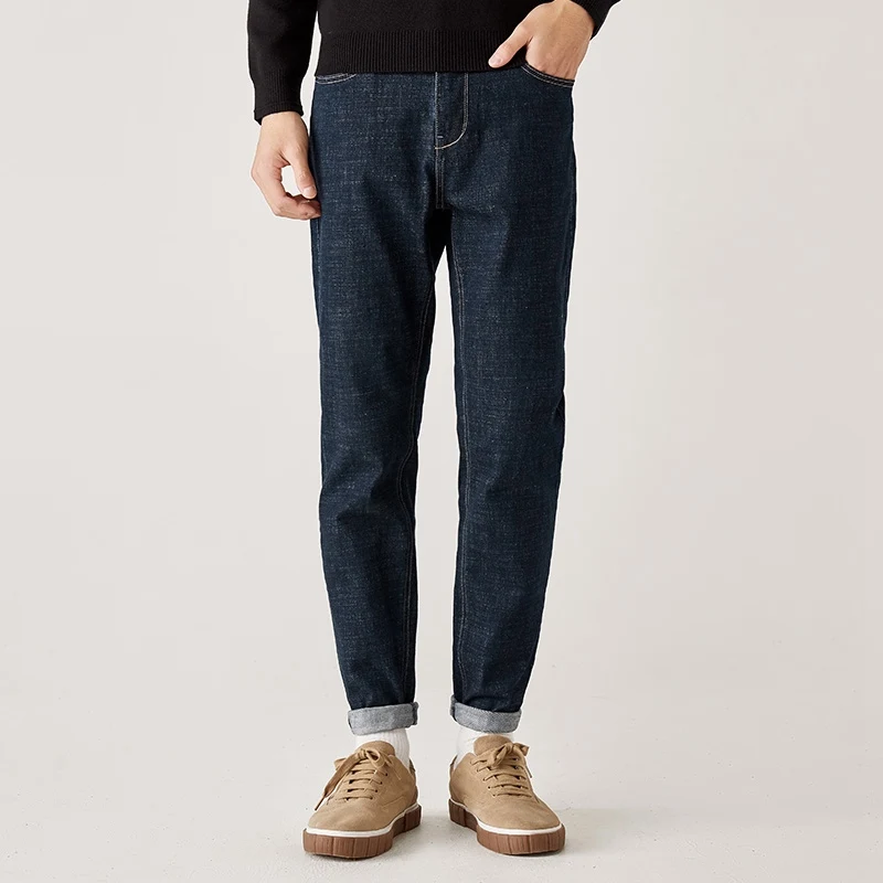 SEMIR, Стрейчевые джинсы, зимние, мужские, ins, порт, стиль, с буквенным принтом, маленькие, прямые брюки, удобные, стрейчевые, мужские джинсы - Цвет: Cowboy color