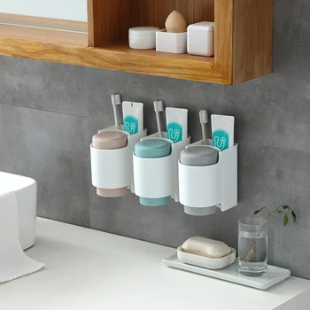 

Wall-mounted Nail-free Punch Toothbrush Toothpaste Cup Holder No Trace Bathroom Household Storage Rack Not Hurt The Wall