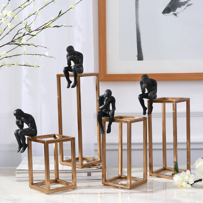 Скульптура Thinker Rodin Золотая рамка из нержавеющей стали настольное украшение
