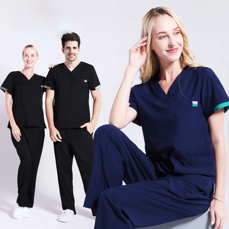 Modern Athletic Scrub Set Medical Uniform Black Nurse Workwear Scrubs