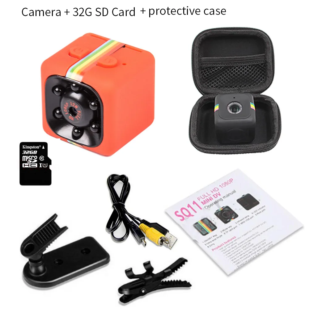 EKENCAM sq11 Спортивная мини камера 1080P HD ночного видения Видеокамера движения DVR микро камера Спорт DV видео маленькая Экшн камера SQ 11 - Цвет: Red 32G SD and Bag