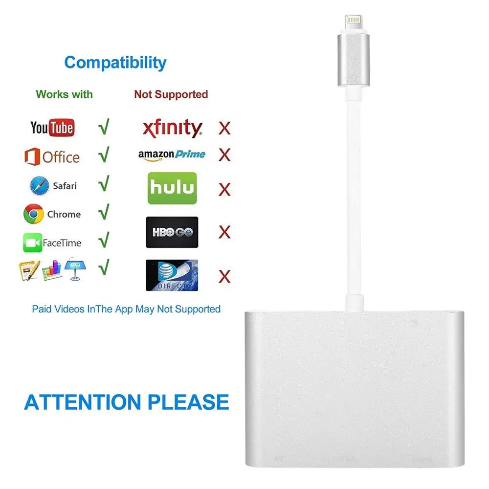 Lightning vers Hdmi Digital Tv Av Câble adaptateur pour iphone ipad 5 6 7 8  plus x