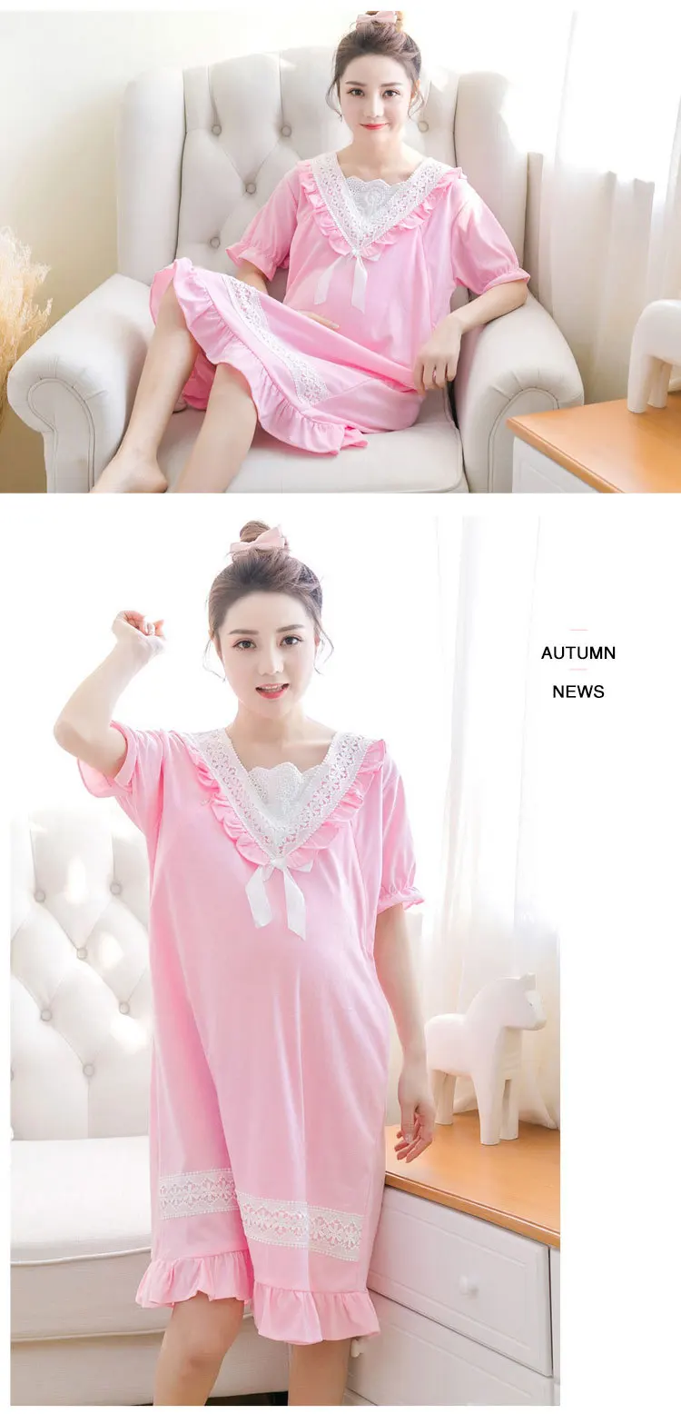 Pregnant woman nightdress summer maternity dress women nursing pyjama dress pregnant Postpartum lactation feeding dress Q1001
