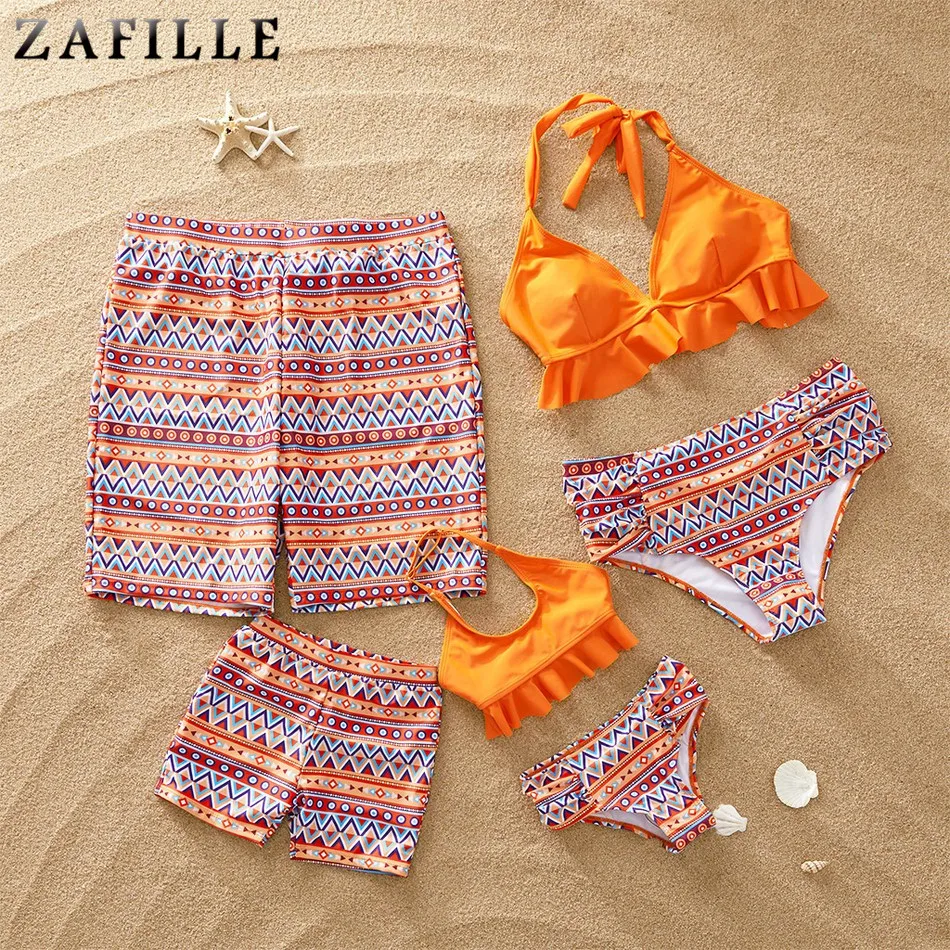 Семейные купальники ZAFILLE оранжевый комплект бикини с геометрическим принтом для