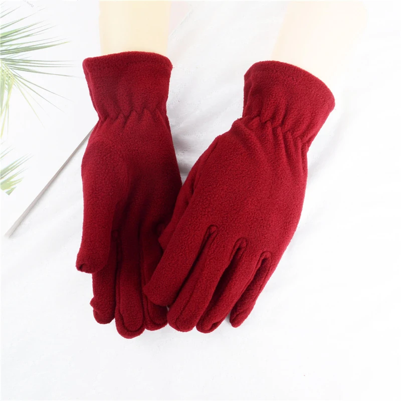1 Pair Unisex Glover Solid Color Winter Warm Velvet Five Finger Gloves Outdoor Riding Warm Mittens Wrist Red Black Gray Gloves - Цвет: Красный