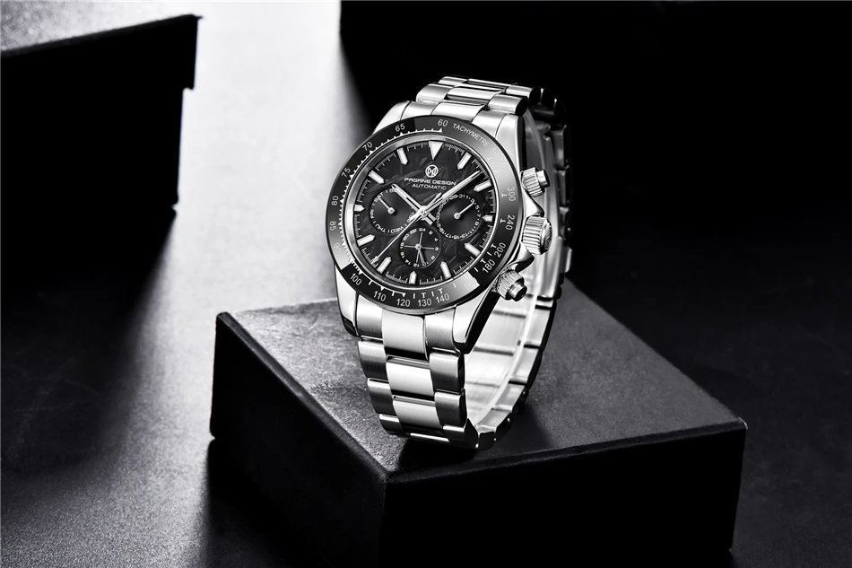 PAGRNE DESIGN Luxury Sapphire Glass Mechanical Watch Men's Sports Stainless Steel Automatic Waterproof Watch Reloj Hombre