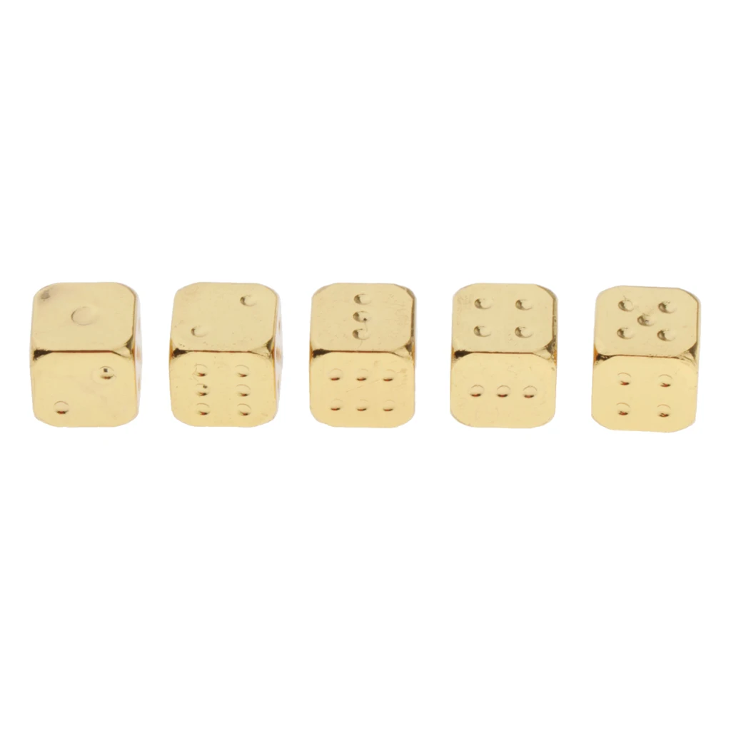 5 Pcs 6 Sided Dice Set Metal Tone Colors Dice with Gold Pips Round Corner Dice Role Playing Dice DIY Mahjong Accessories