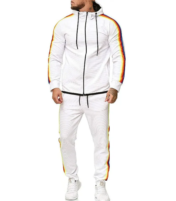 White Sets Men Брендовые мужские комплекты осенний модный спортивный костюм в полоску с длинными рукавами, 2 предмета, молния, кардиган и штаны для бега - Цвет: White Sets Men
