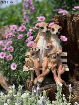 

Garden Decoration Meerkat Family Simulation Animal Lawn Ornaments Resin Meerkats Painted Craft Pastoral Furnishing Outdoor Decor