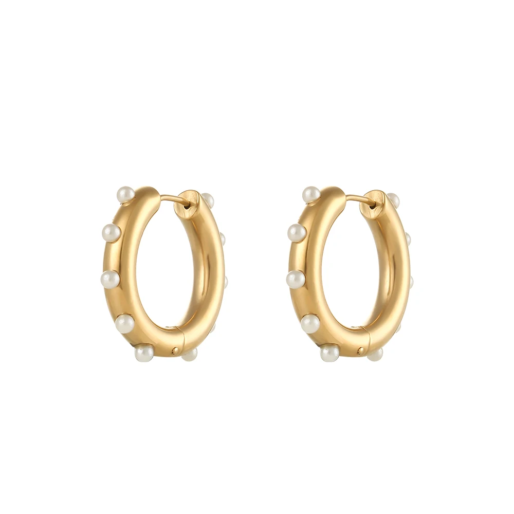 

2021 New Faux Pearl Thick Hoop Earrings For Women Classic Stainless Steel Real Gold plated earrings Jewelry Best Gift