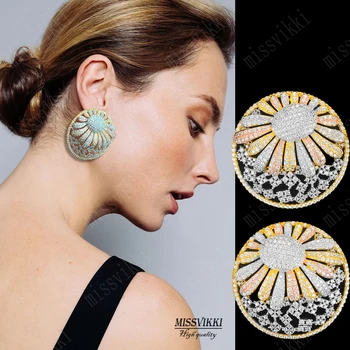 

missvikki Gorgeous BIG Round Flower Luxury Earrings for Noble Women Bridal Noble Wedding Engagement Party Show Daily Hot Jewelry