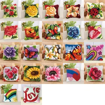 

Carpet Embroidery Pillowcases Roses Flowers From Foamiran Needlework Knitting Latch Hook Rug Kits Cross Stitch Set Latch Hook