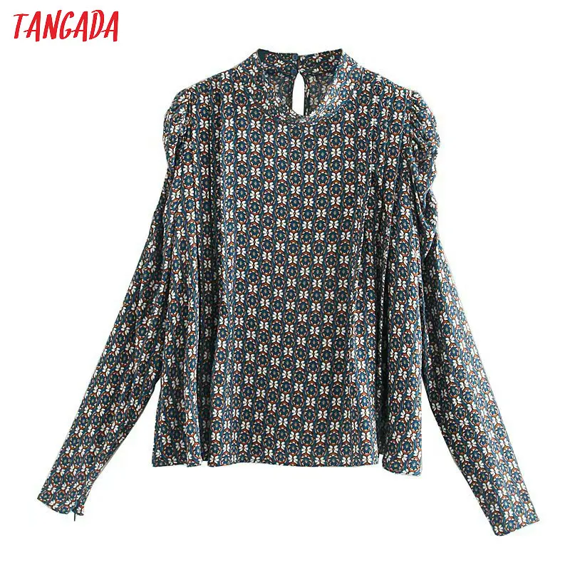 Tangada, женская блузка с цветочным принтом, водолазка, оборки, длинный рукав, шикарная винтажная рубашка, blusas femininas 5Z87
