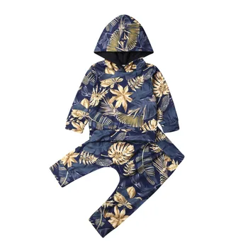 

0-24M Newborn Kid Baby Girls Boys Clothes Sets Flowers Print Hooded Tops Pants Tracksuit Winter Clothes